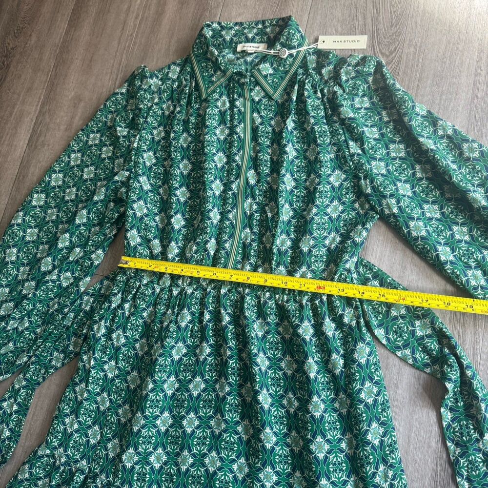 NWT Max Studio Maxi Dress Green Bohemian Farmhouse Modest Festival Sz S MSRP$148 - Picture 15 of 16